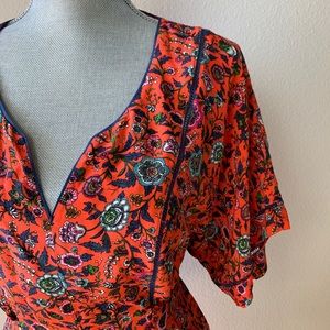 Anthropologie Maeve Orange w/floral print Size M
